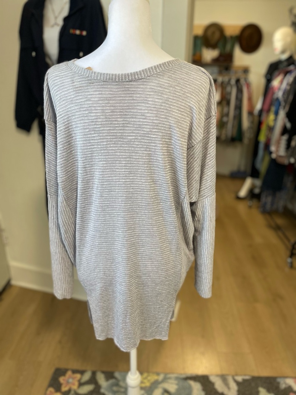 Light Gray Ribbed V-Neck Women's Sweater - Picture 2 of 2